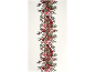 Tischläufer mit rot-grünem weihnachtlichem Blumenmuster, mit Granatäpfeln und Stechpalmen.