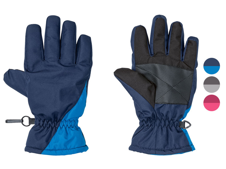 Zwei Paar blaue Handschuhe mit schwarzen Details für den Winter.