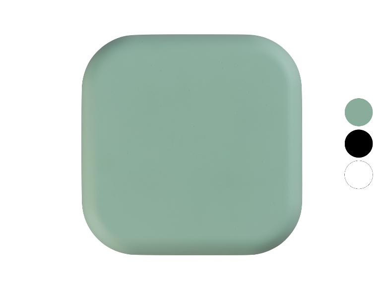 Ein abgerundetes Quadrat in hellgrüner Farbe mit Farbproben.