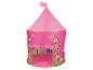 Rosa Kinderspielzelt in Schlossform, mit Blumen- und Schmetterlingsmustern.