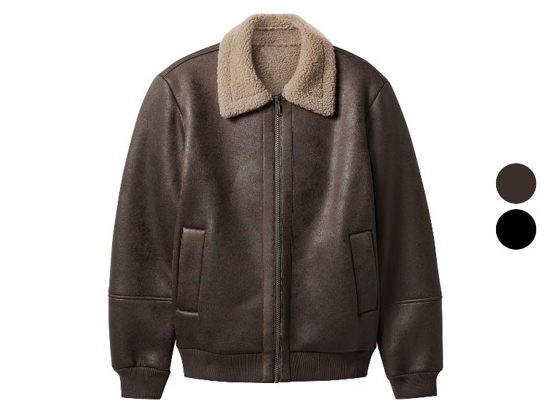 Braune Kunstlederjacke mit Kunstfellkragen und einer schwarzen Farboption.