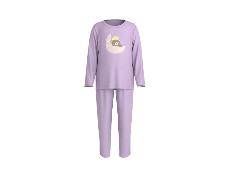 Lila Pyjama mit schlafendem Bären auf dem Mond.
