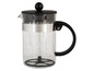 Eine Bodum French Press aus Glas mit schwarzem Griff.