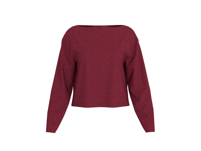 Bordeauxroter Langarmpullover mit U-Boot-Ausschnitt