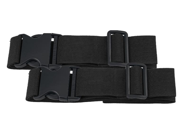 Zwei schwarze Riemen mit Schnallen.