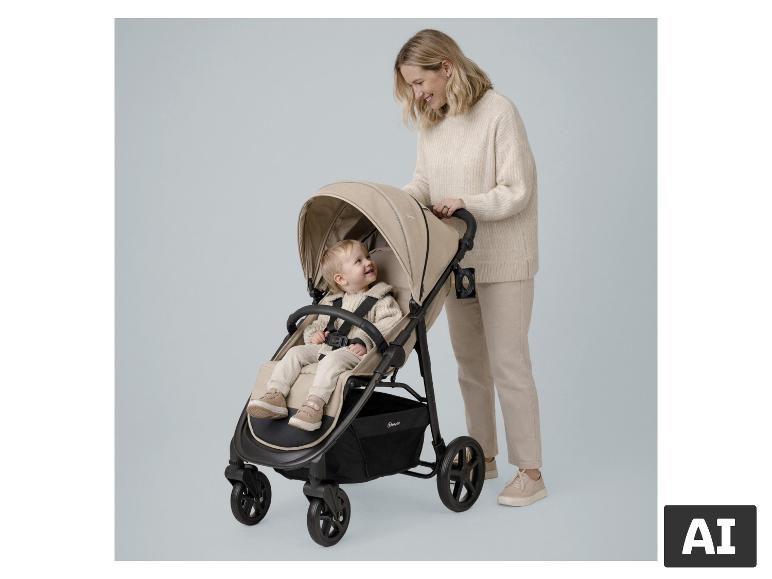 BABYGO Kinderwagen Evolution 3in1 mit Mutter und Kind. [KI-generiertes Bild]