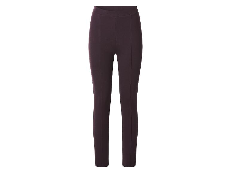 Damen-Leggings in Auberginenfarbe mit vorderen Nähten.