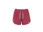 Rote Sportshorts mit weißen Streifen und Kordelzug.