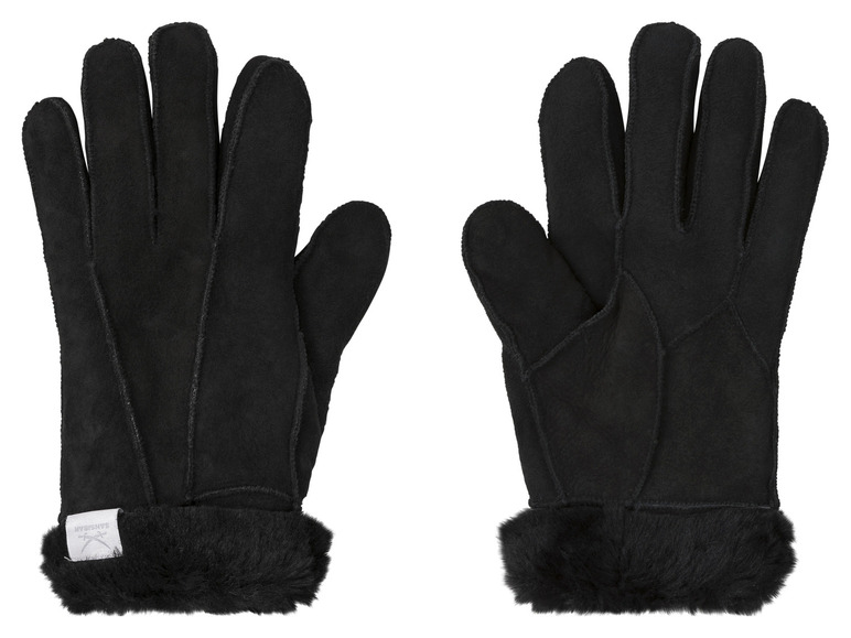 Schwarze Lederhandschuhe mit Fellbesatz von Samsøe & Samsøe.