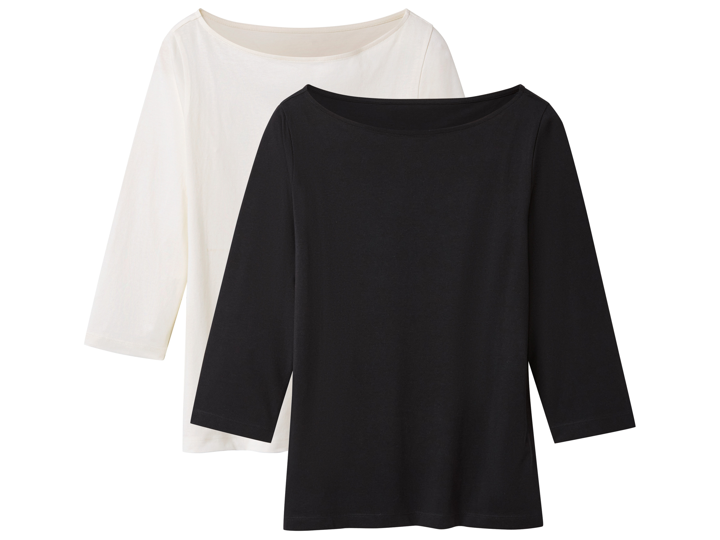 ESMARA® Damen Langarmshirt 3/4 Arm, 2 Stück (Schwarz/weiß, L(44/46))