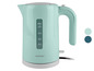 Ein mintgrüner Wasserkocher von Silvercrest mit einem Fassungsvermögen von 1 Liter.