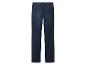 Dunkelblaue Jeans mit geradem Bein und Gesäßtaschen.