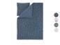 Blaues Bettwäsche-Set mit gestreifter Textur, inklusive Farbmuster und Designs.