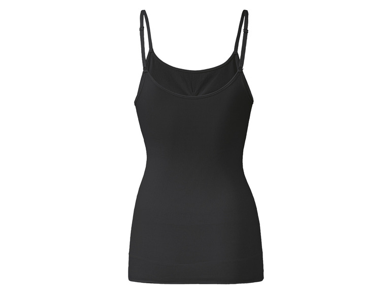 Schwarzes, nahtloses Tanktop mit Spaghettiträgern.