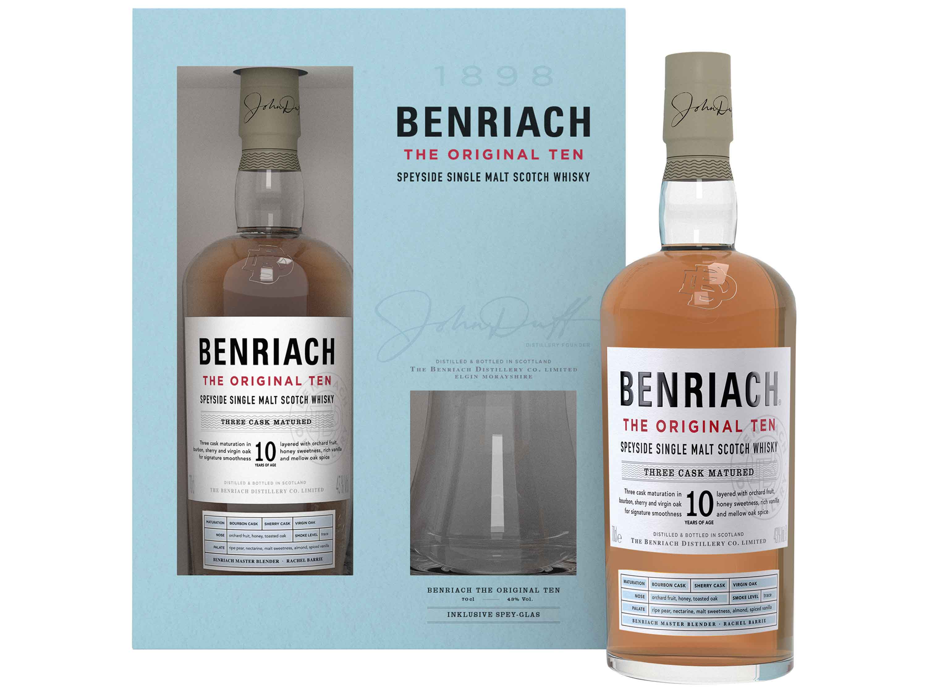 BenRiach Single Malt Scotch Whisky 10 Jahre mit Geschenkbox und Glas 43% Vol | 05099873222485