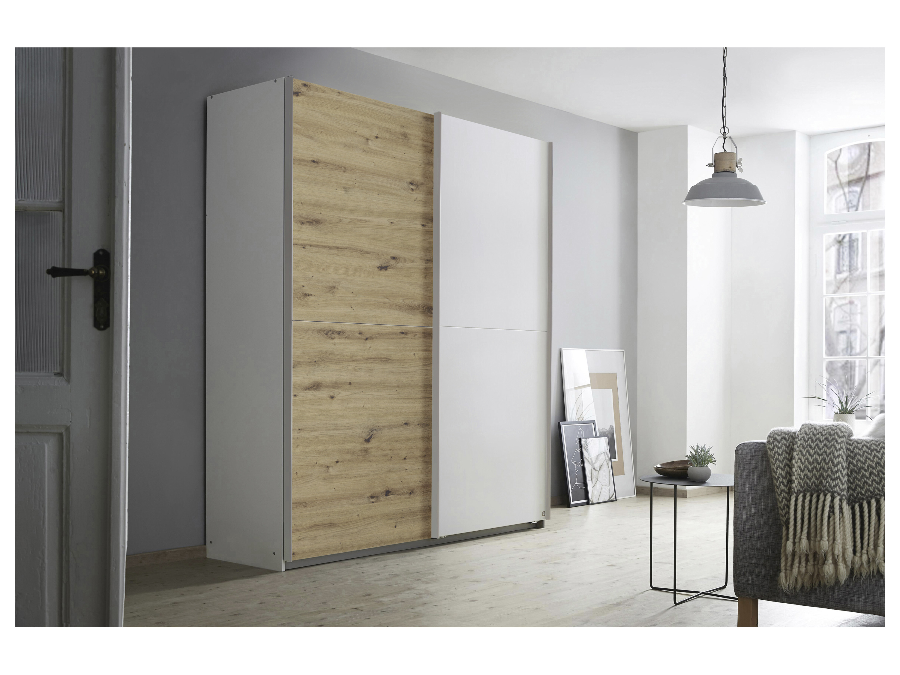 RAUCH BLUE Saturn Schwebetürenschrank (2-türig, Weiß/Eiche Artisan, Breite 175 cm / Höhe 191 cm) – Bild 2 von 4