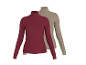 Zwei Damen-Rollkragenpullover mit langen Ärmeln, einer bordeauxrot und einer beige, auf weißem Hintergrund.