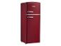 Ein roter Retro-Kühlschrank von Severin mit zwei Türen.