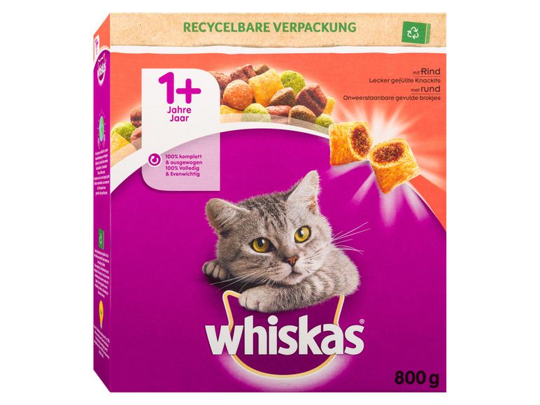 Gehe zu Vollbildansicht: Whiskas Katzentrockenfutter 1+ mit Rind, 5 x 800 g - Bild 2