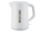 Weißer Wasserkocher mit Wasserstandsanzeige und maximal 1,7 Liter Fassungsvermögen.