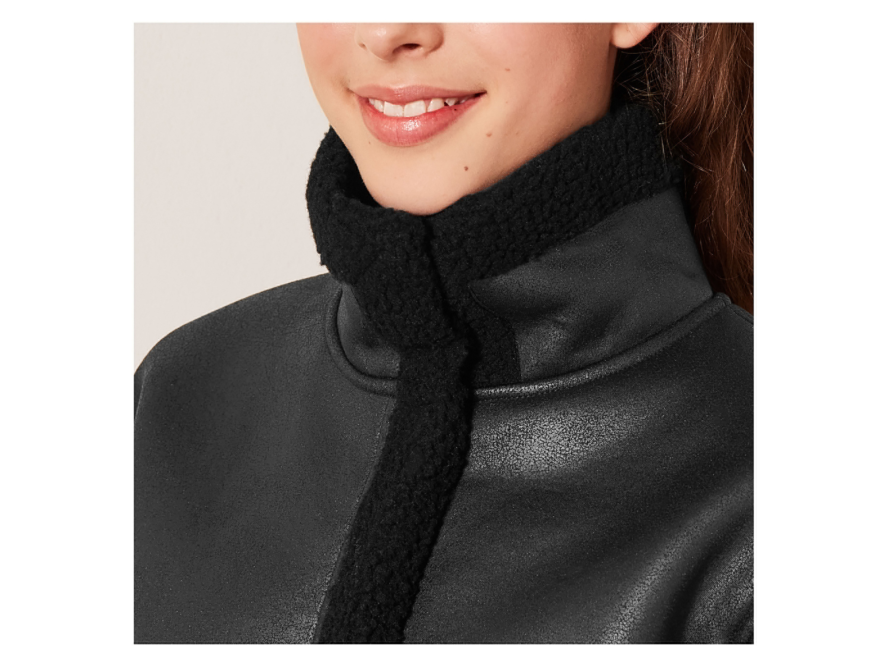 Thumbnail - pepperts!® Kleinkinder Kinder Mädchen Bikerjacke Lammfellimitat (Schwarz, 140)