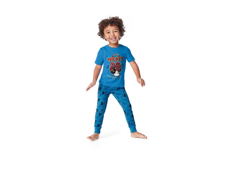 Kinderpyjama Mickey Mouse: blaues Oberteil und Hose mit Mickey-Motiv.