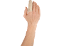 Hand mit beigem Fingerschutz am Zeigefinger.