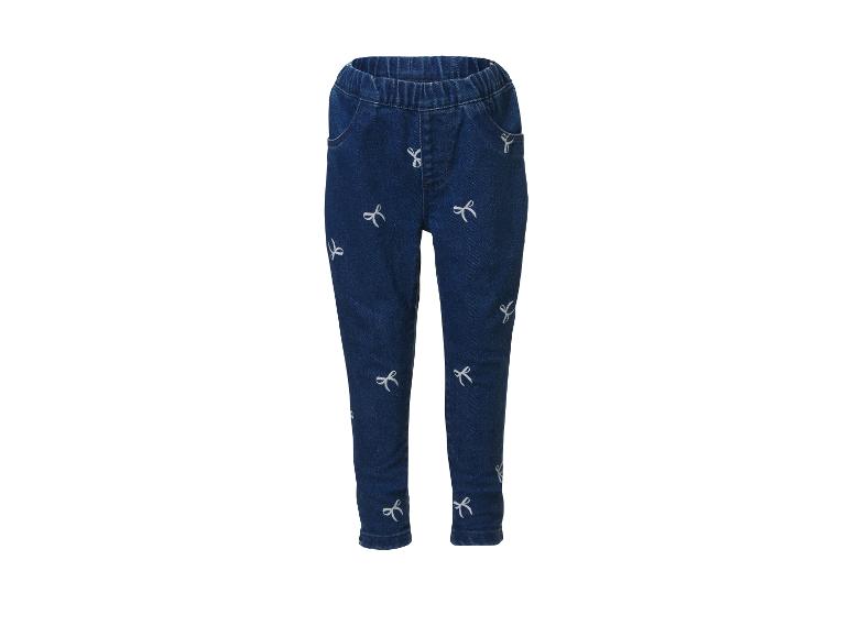 Mädchen-Jeans mit weißem Schleifenmuster, elastischem Bund und Taschen.
