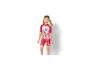 Mädchen-Badeanzug-Set in Pink und Rot mit Rashguard und Badeshorts mit Zeichentrickfiguren