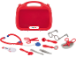 Kinderarztkoffer mit rotem Etui, Stethoskop, Schere und weiteren Werkzeugen.
