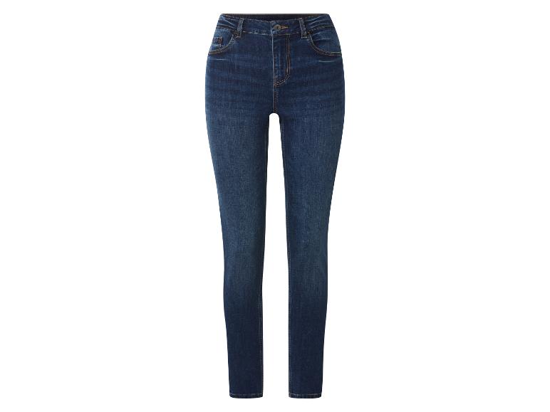 Dunkelblaue Damen-Skinny-Jeans mit hoher Taille.