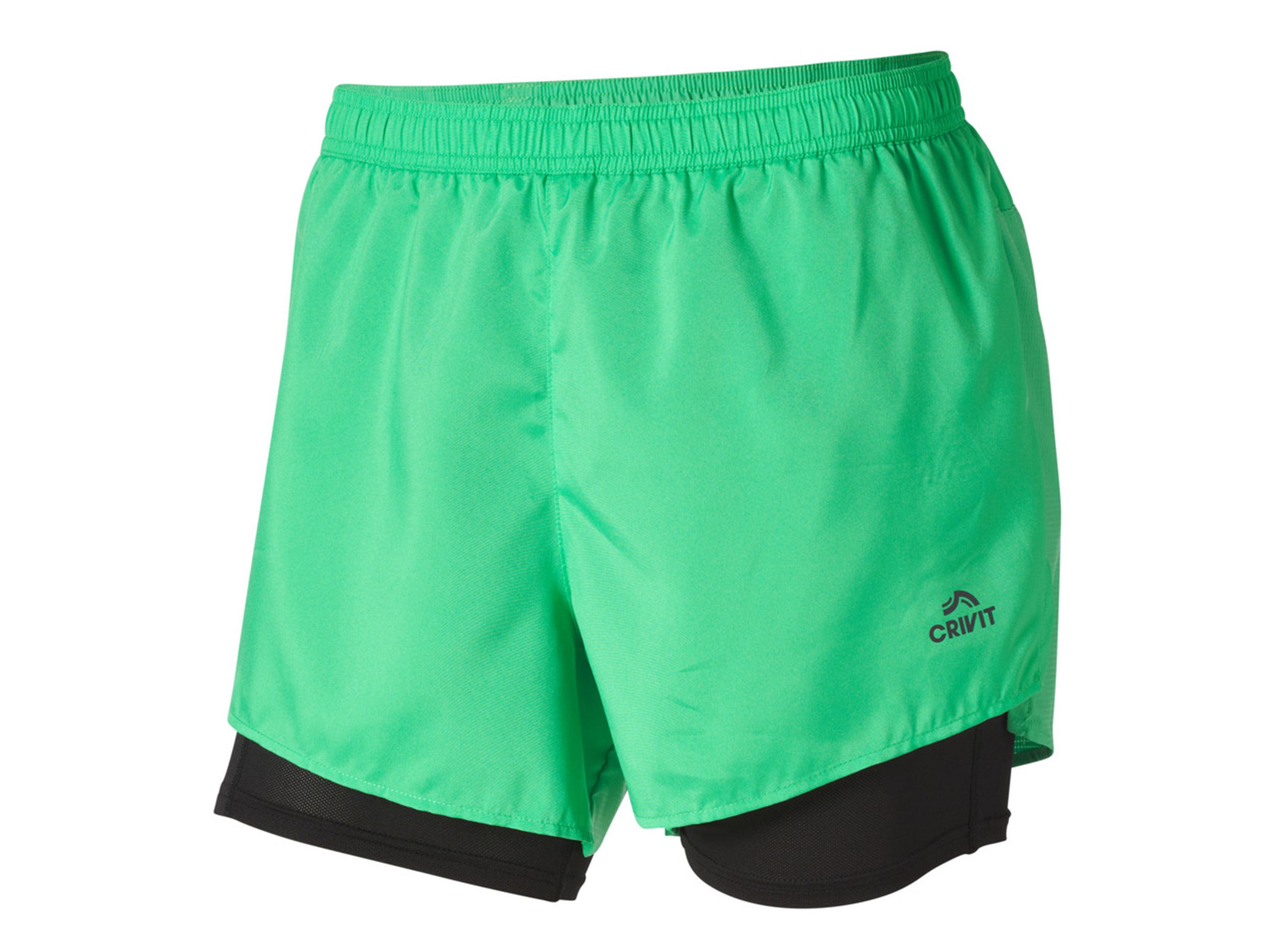 CRIVIT Herren Funktionsshorts Web Laufen 2-in-1 (Grün, XL (56/58))““ | schwarz Muster: – Detail: mit reflektierenden Deko-Elementen