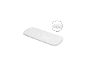 Weiße Matratze mit abgerundeten Ecken, 3 cm dick.