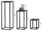 Set aus drei schwarzen Metallpodesten in verschiedenen Höhen (90 cm, 60 cm, 30 cm) mit Vasen.