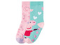 Zwei Paar rosa und türkisfarbene Socken mit Peppa Pig und Herzen.