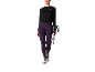 Frau in lila Leggings und schwarzem Sportoberteil, Wanderstöcke haltend.