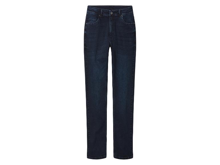 Dunkelblaue Jeans auf weißem Hintergrund.