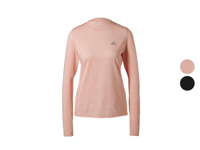 Lachsrosa langärmeliges Damen-Sport-T-Shirt mit Logo auf Brust und Arm
