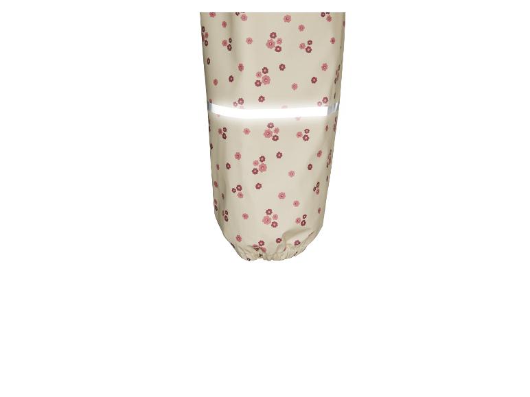 Regenhose mit Blumenmuster und reflektierenden Details.