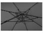 Innenansicht eines dunkelgrauen Sonnenschirms mit schwarzem Gestell.