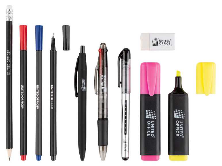 Ein Bleistift, Stifte und Textmarker der Marke United Office.