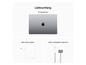 Ein 16 Zoll MacBook Pro, ein USB-C Netzteil und ein USB-C auf MagSafe 3 Kabel.