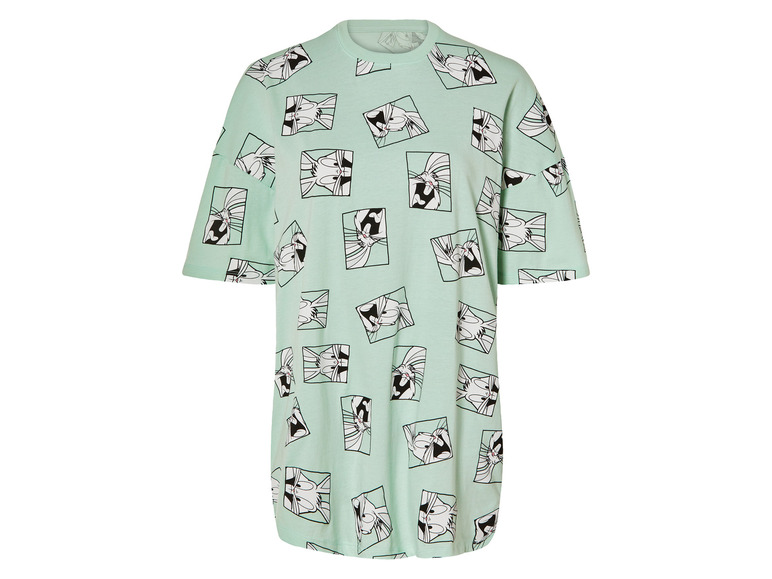 Ein mintgrünes T-Shirt-Kleid mit Bugs Bunny-Druck.