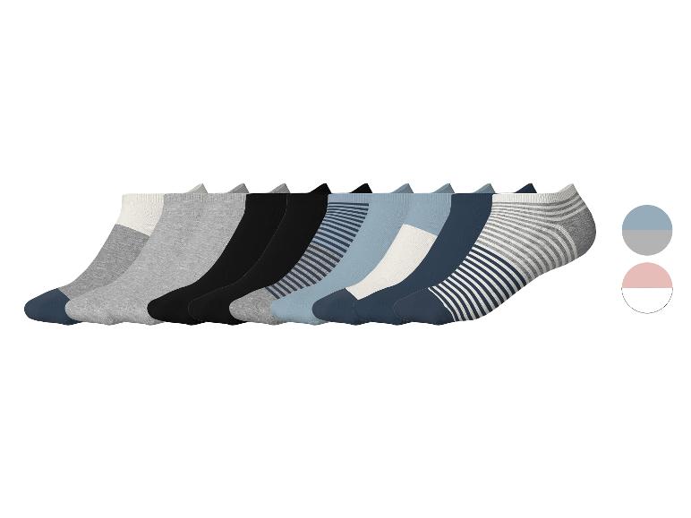 10er-Pack Herren-Sneaker-Socken in Blau-, Grau- und Schwarztönen, teilweise gestreift.