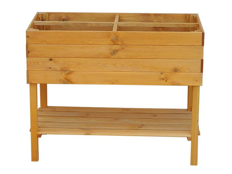 Holz-Pflanzkasten mit unterer Ablage.