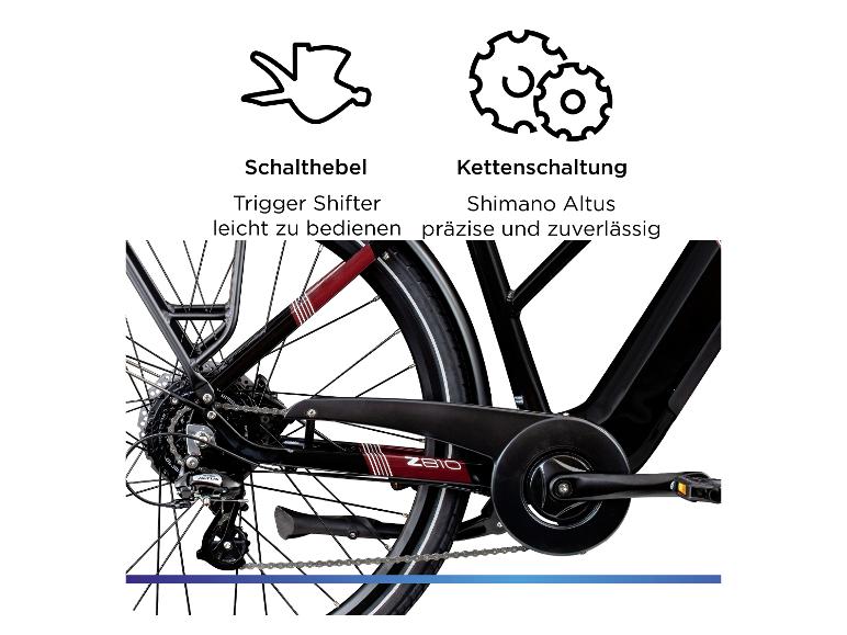 Detail von Fahrrad-Schaltwerk und Kurbelgarnitur, mit Text zu Schalthebel und Kettenschaltung.