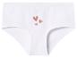 Weiße Damenunterhose mit rosa Herzchen-Aufdruck.