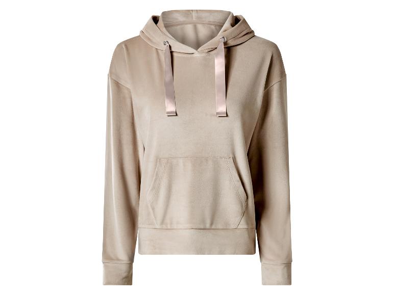 Beiger Samt-Hoodie mit Satin-Kordelzug