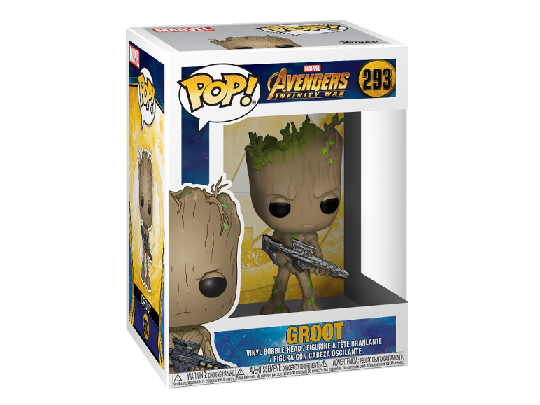 Groot Wackelkopf-Figur aus Avengers Infinity War, Nummer 293, in einer Display-Box.