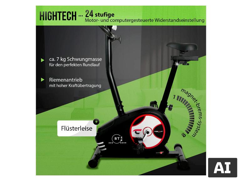 Christopeit Sport Ergometer BT 4 mit 24-stufiger motorgesteuerter Widerstandseinstellung. [KI-generiertes Bild]
